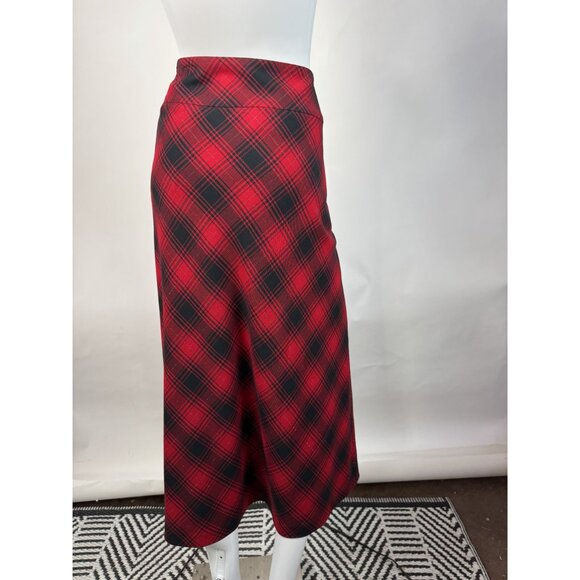 Vintage Covington Red & Black Plaid Midi Skirt Size 10 Polyester Blend Made In I - Picture 6 of 16
